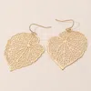 Fashnzfab Metal Filigree Leaf Dangle Earrings - Gold In Gold