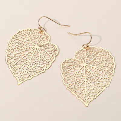 Fashnzfab Metal Filigree Leaf Dangle Earrings - Matte Gold