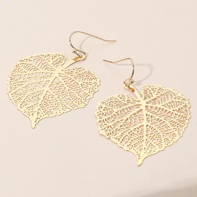 Fashnzfab Metal Filigree Leaf Dangle Earrings - Matte Gold In Multi