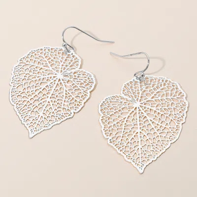 Fashnzfab Metal Filigree Leaf Dangle Earrings - Matte Silver