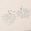 Fashnzfab Metal Filigree Leaf Dangle Earrings - Matte Silver In Metallic