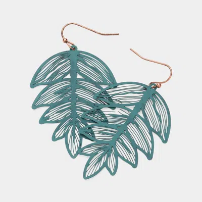 Fashnzfab Metal Filigree Leaf Dangle Earrings - Patina Verdigris In Green