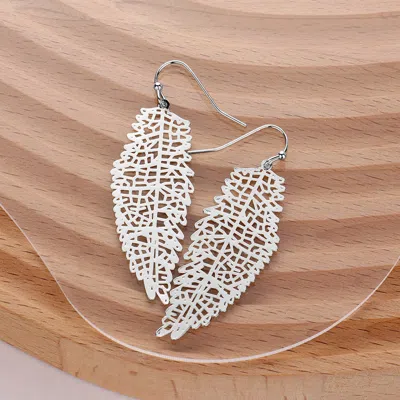 Fashnzfab Metal Filigree Leaf Dangle Earrings - Rhodium In Metallic