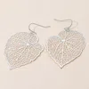 Fashnzfab Metal Filigree Leaf Dangle Earrings - Matte Silver In Silver