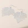 Fashnzfab Metal Filigree Leaf Dangle Earrings - Rhodium In White