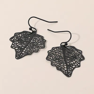 Fashnzfab Metal Filigree Leaf Dangle Earrings In Black