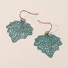Fashnzfab Metal Filigree Leaf Dangle Earrings In Green