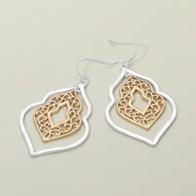 Fashnzfab Metal Filigree Ornate Dangle Earrings In Gold