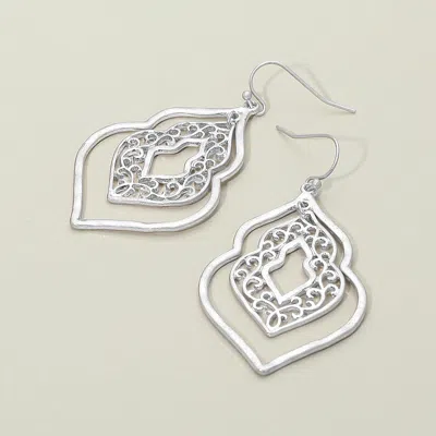 Fashnzfab Metal Filigree Ornate Dangle Earrings In Silver