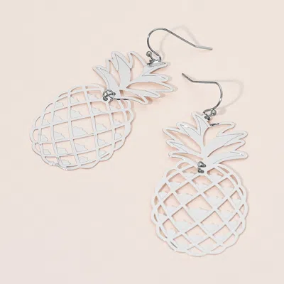 Fashnzfab Metal Filigree Pineapple Dangle Earrings - Rhodium In Metallic