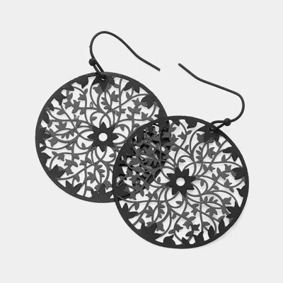 Fashnzfab Metal Filigree Round Dangle Earrings - Black