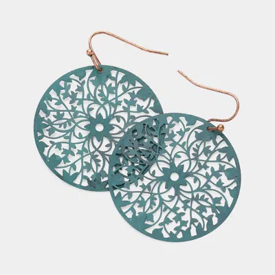 Fashnzfab Metal Filigree Round Dangle Earrings - Patina Verdigris In Blue