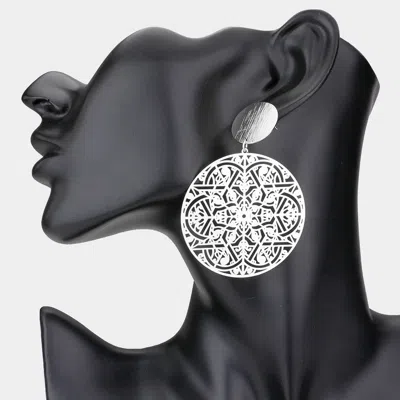 Fashnzfab Metal Filigree Round Link Dangle Earrings - Rhodium In Silver