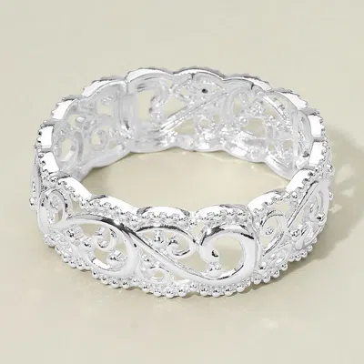 Fashnzfab Metal Filigree Scrollwork Stretch Bracelet - Antique Silver