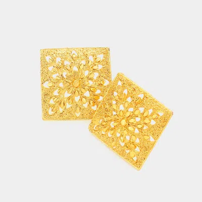 Fashnzfab Metal Filigree Square Stud Earrings In Gold