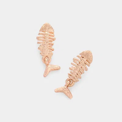 Fashnzfab Metal Fishbone Sterling Silver Post Stud Earrings - Rose Gold