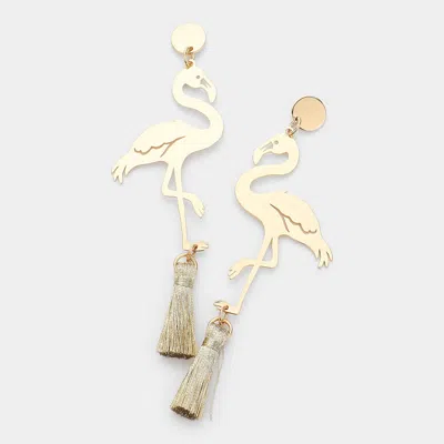 Fashnzfab Metal Flamingo Tassel Drop Earrings In Gold