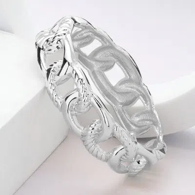 Fashnzfab Metal Flat Cuban Chain Shape Hinged Bangle Bracelet Silver