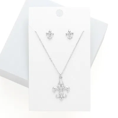 Fashnzfab Metal Fleur De Lis Pendant Necklace - Rhodium In Multi
