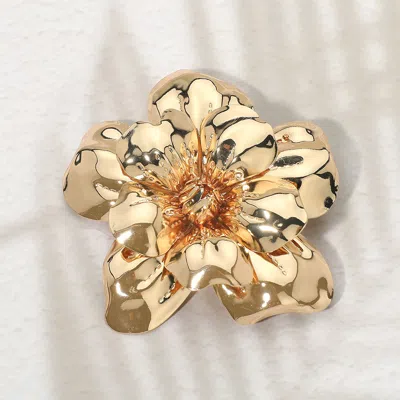 Fashnzfab Metal Floral Statement Pin Brooch In Brown