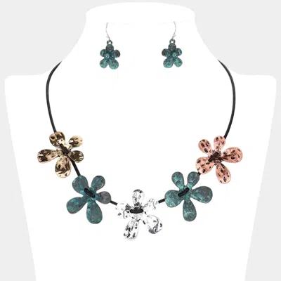 Fashnzfab Metal Flower Cord Necklace In Silver