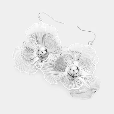 Fashnzfab Metal Flower Dangle Earrings - Rhodium In Silver