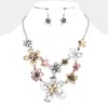 Fashnzfab Metal Flower Link Statement Necklace In Multi