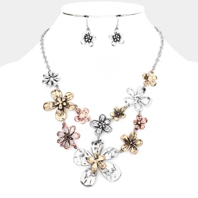 Fashnzfab Metal Flower Link Statement Necklace In Multi