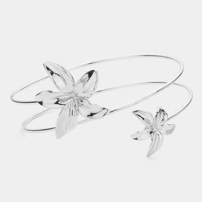 Fashnzfab Metal Flower Pointed Wire Bangle Bracelet Rhodium In Silver