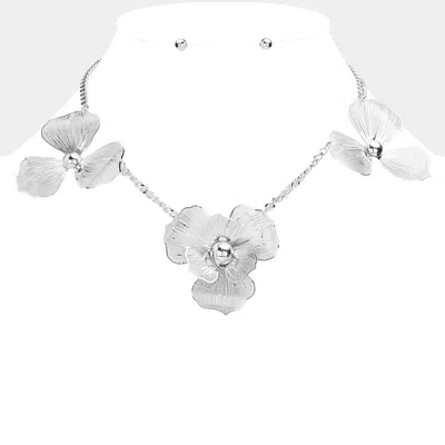 Fashnzfab Metal Flower Station Necklace In Multi