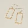 Fashnzfab Metal Geometric Beaded Rectangular Frame Drop Earrings In Gold