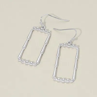 Fashnzfab Metal Geometric Beaded Rectangular Frame Drop Earrings In Silver