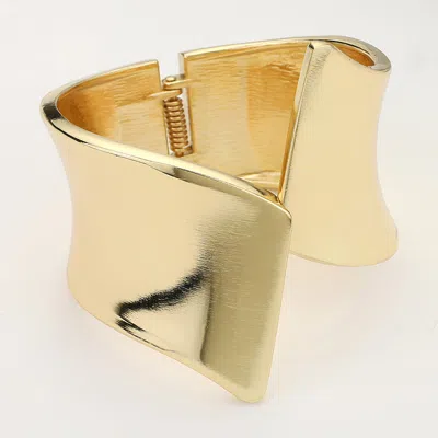 Fashnzfab Metal Geometric Wide Hinged Bangle Bracelet Gold