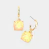 Fashnzfab Metal Half Hoop Square Bead Link Dangle Earrings - Peach In Pink