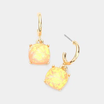 Fashnzfab Metal Half Hoop Square Bead Link Dangle Earrings - Peach In Pink