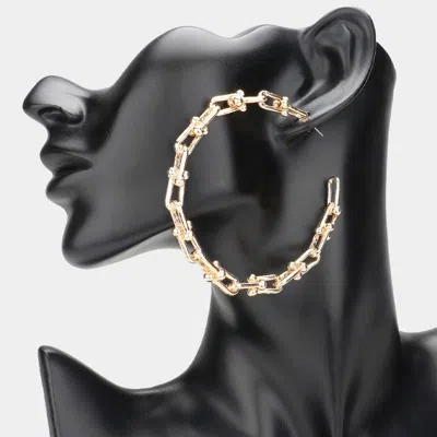 Fashnzfab Metal Hardware Link Hoop Earrings In Gold