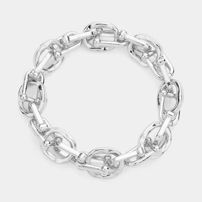 Fashnzfab Metal Hardware Link Stretch Bracelet Rhodium In Multi