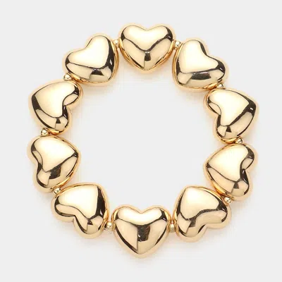 Fashnzfab Metal Heart Beaded Stretch Bracelet Gold