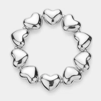 Fashnzfab Metal Heart Beaded Stretch Bracelet Silver In Metallic