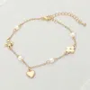 Fashnzfab Metal Heart Charm Accent Floral Pearl Station Chain Bracelet - Cream, Gold In Gold