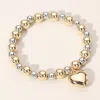Fashnzfab Metal Heart Charm Ball Beaded Stretch Bracelet Heart In Multi