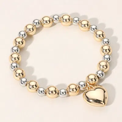 Fashnzfab Metal Heart Charm Ball Beaded Stretch Bracelet Heart In Multi
