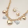 Fashnzfab Metal Heart Charm Station Chunky Chain Necklace In Gold
