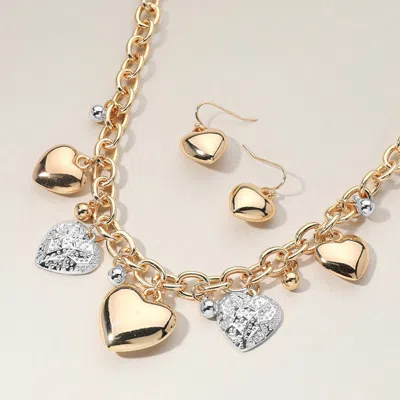 Fashnzfab Metal Heart Charm Station Chunky Chain Necklace In Gold