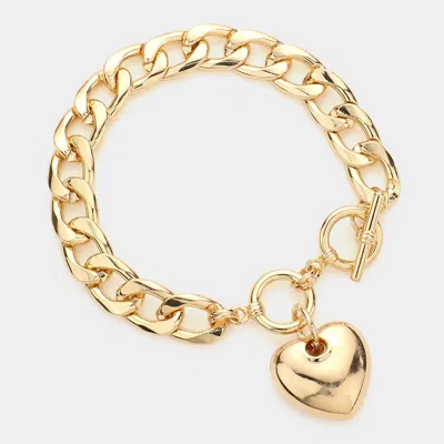 Fashnzfab Metal Heart Charm Toggle Bracelet In Gold