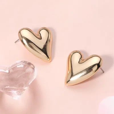 Fashnzfab Metal Heart Earrings - Gold