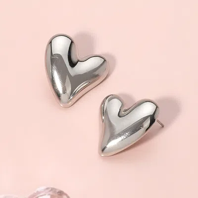 Fashnzfab Metal Heart Earrings - Rhodium In Silver