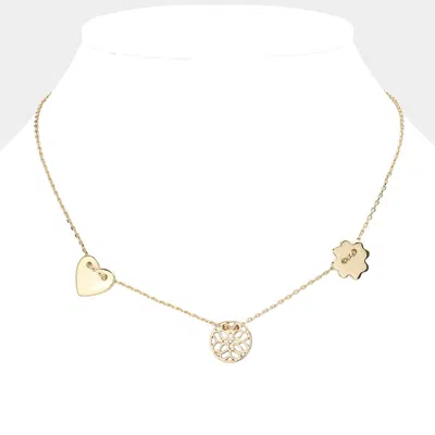 Fashnzfab Metal Heart Filigree Round Pendant Necklace In Gold