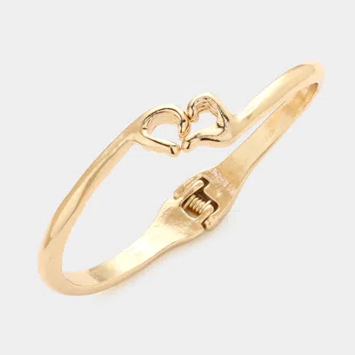 Fashnzfab Metal Heart Hands Hinged Bangle Bracelet - Antique Gold