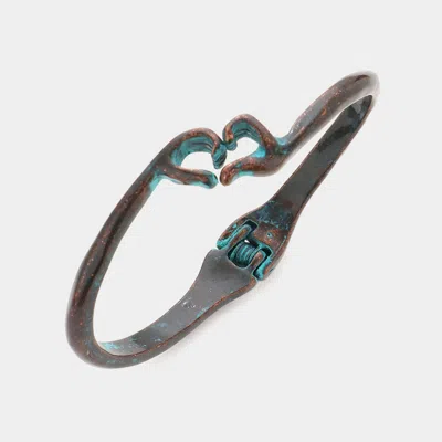 Fashnzfab Metal Heart Hands Hinged Bracelet Patina Verdigris In Black